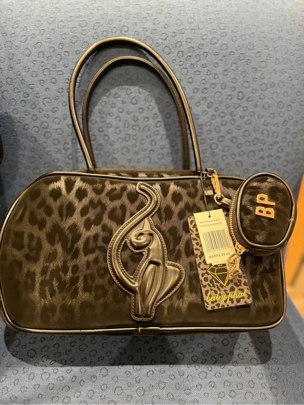 Baby Phat Metallic Leopard hand bag with baby phat cat black leopard